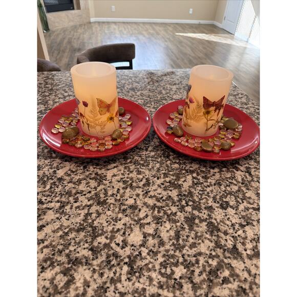 Pair Of Flickering Flameless Candle D4 x H6, Butterfly Battery Operated - Picture 9 of 10